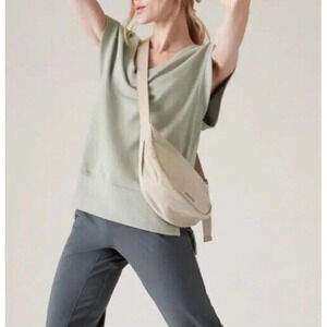 Athleta  Retroterry V-Neck Sweatshirt Tee Sleeveless Fern Green Women XL Neutral